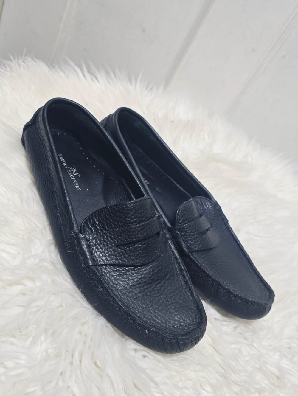 Brooks Brothers Pebbled Leather Penny Driving Loafer Slip-On Black Women's US 7